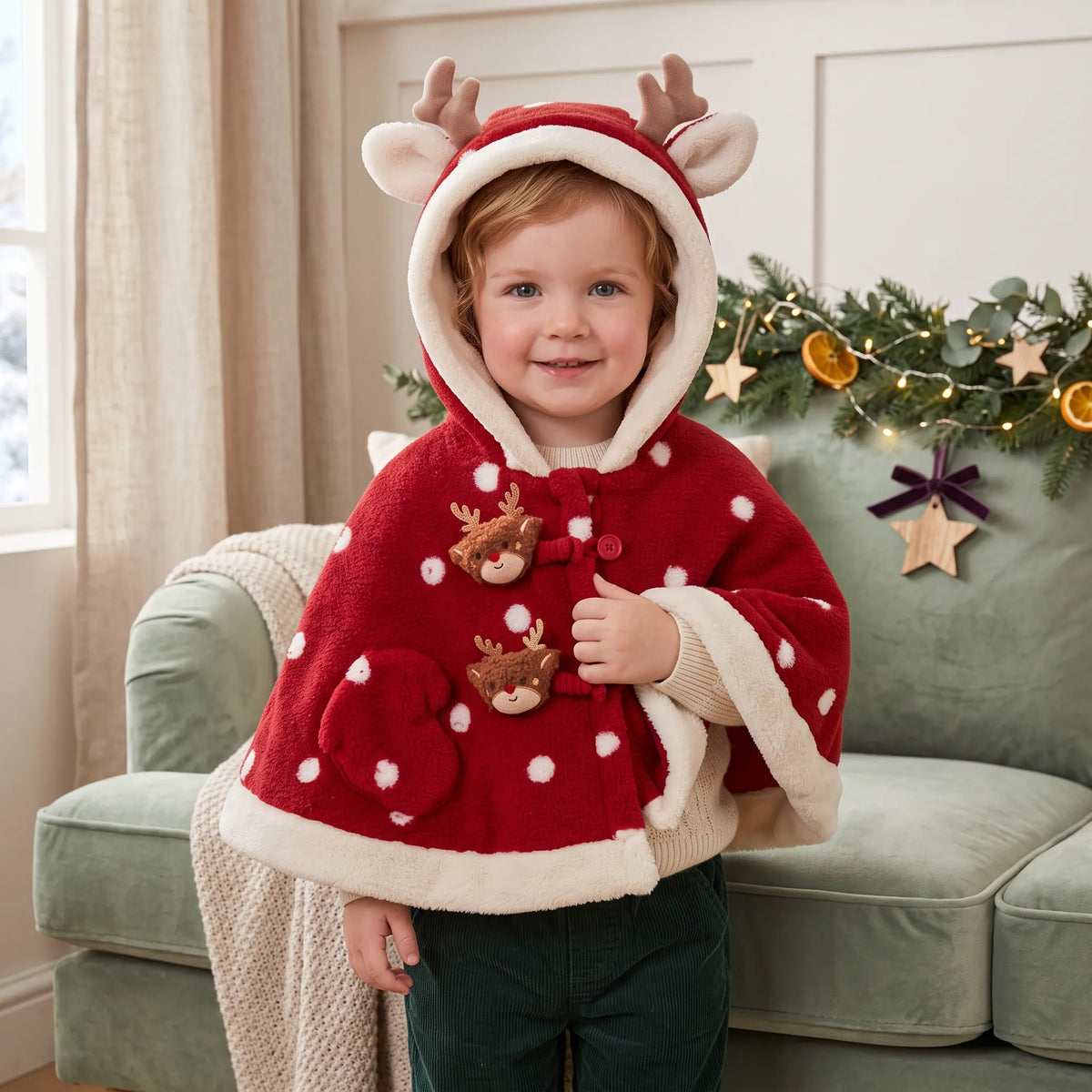 Christmas Reindeer Hooded Toddler Cape