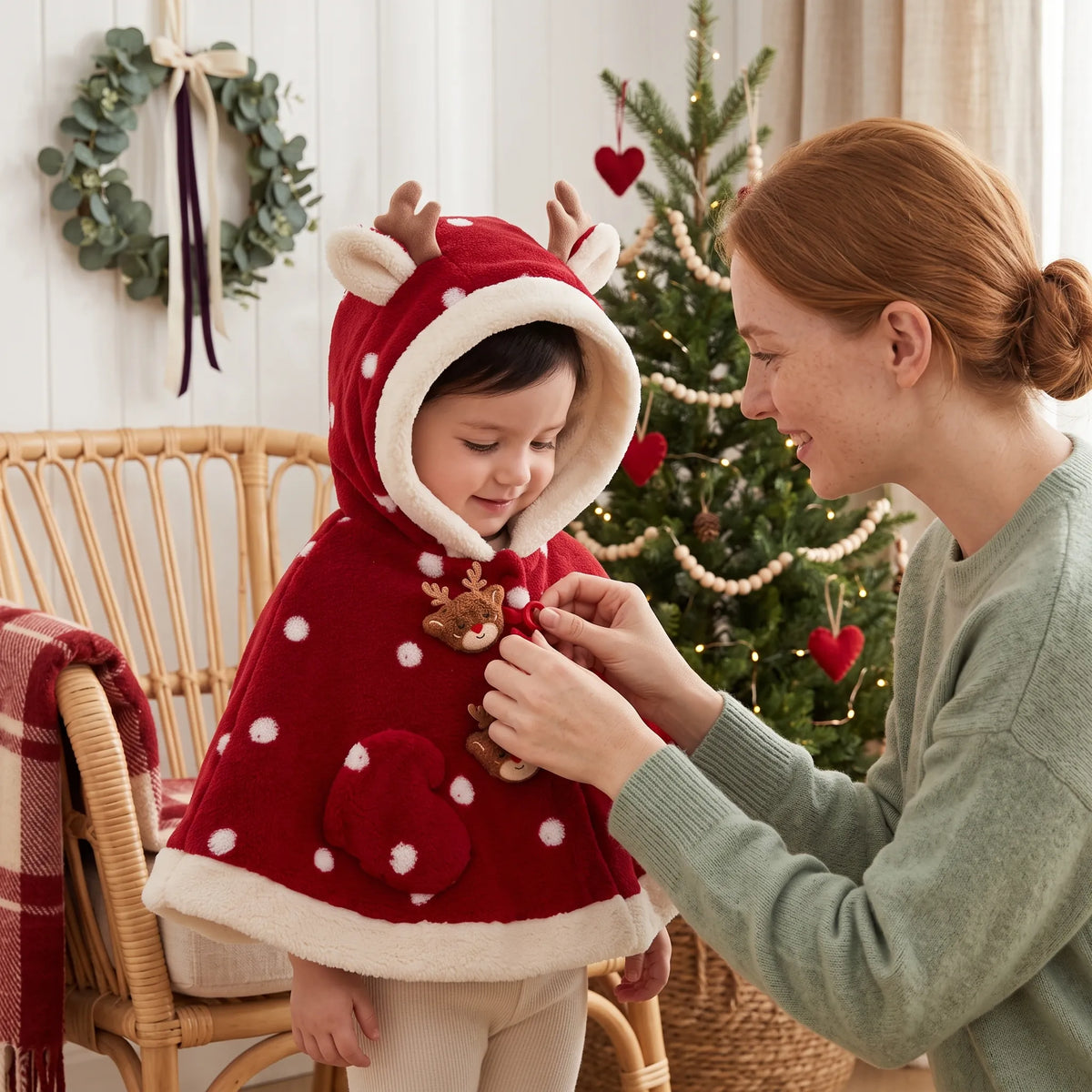 Christmas Reindeer Hooded Toddler Cape