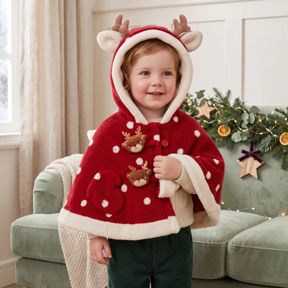 Christmas Reindeer Hooded Toddler Cape