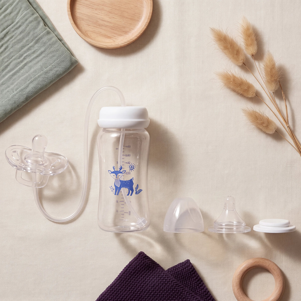 3-in-1 Fawn Baby Straw Bottle