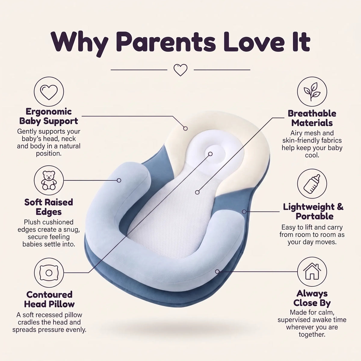 Ergonomic Baby Nest Lounger Pillow