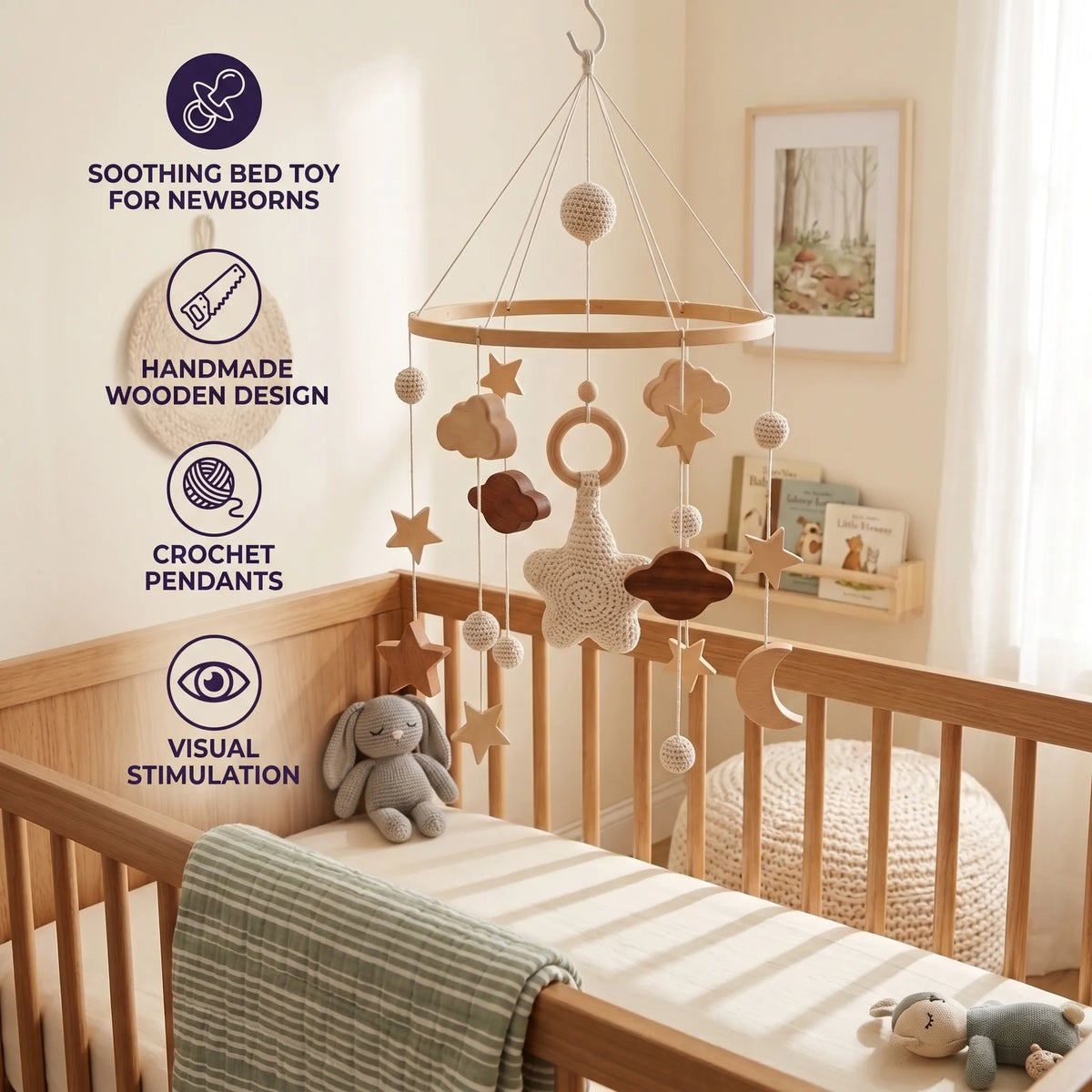Wooden Baby Crib Mobile Hanger